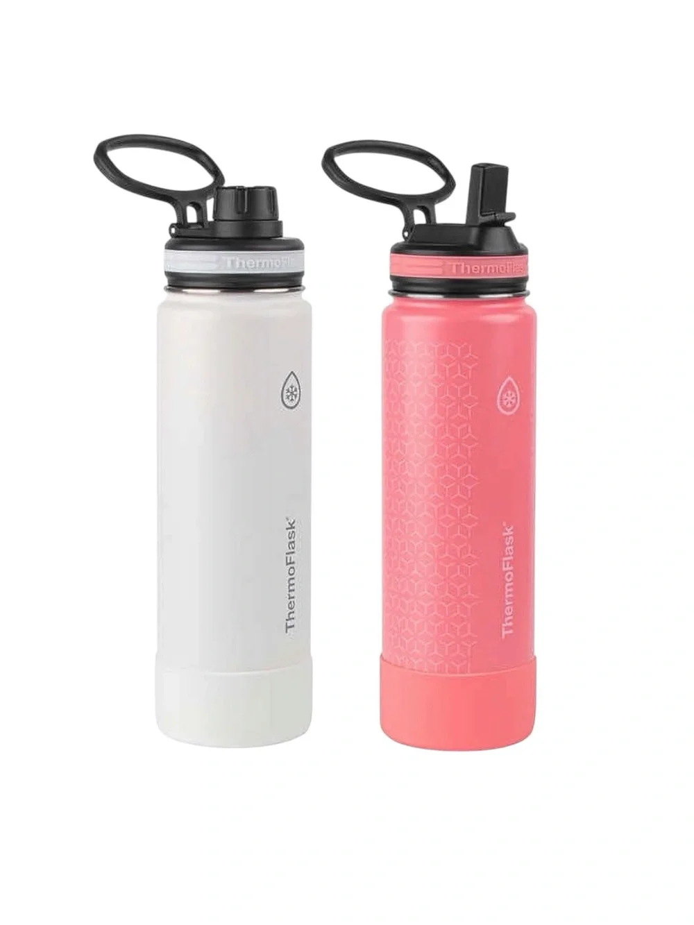 ThermoFlask 2-Pack Insulated Bottles - White & Coral Pink 24oz NEW!